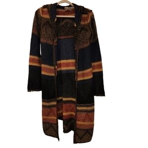 Gimmicks by BKE Longline Multicolor Open Front Hooded Cardigan Size M Wool Blend